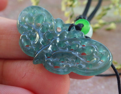 Certified Icy Green Burma 100% Natural A Jade jadeite Pendant Butterfly Neckace 蝴蝶 640277  TN