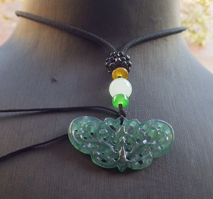 Certified Icy Green Burma 100% Natural A Jade jadeite Pendant Butterfly Neckace 蝴蝶 640277  TN