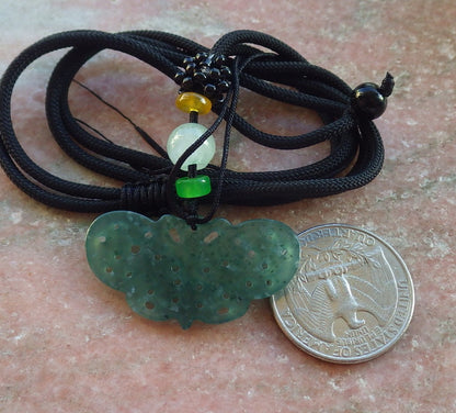 Certified Icy Green Burma 100% Natural A Jade jadeite Pendant Butterfly Neckace 蝴蝶 640277  TN