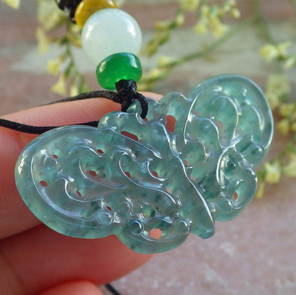 Certified Icy Green Burma 100% Natural A Jade jadeite Pendant Butterfly Neckace 蝴蝶 640284  TN
