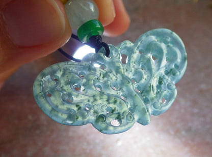 Certified Icy Green Burma 100% Natural A Jade jadeite Pendant Butterfly Neckace 蝴蝶 640284  TN
