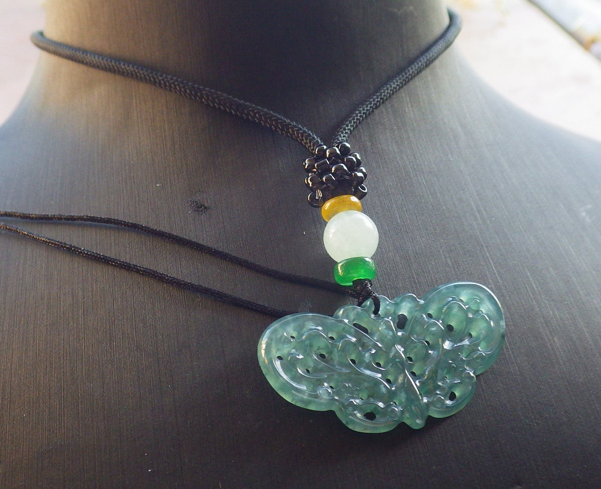 Certified Icy Green Burma 100% Natural A Jade jadeite Pendant Butterfly Neckace 蝴蝶 640284  TN