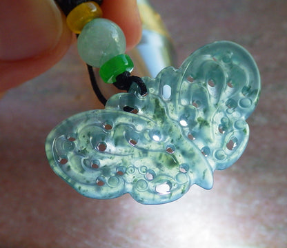 Certified Icy Green Burma 100% Natural A Jade jadeite Pendant Butterfly Neckace 蝴蝶 640291  TN
