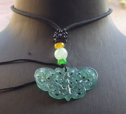 Certified Icy Green Burma 100% Natural A Jade jadeite Pendant Butterfly Neckace 蝴蝶 640291  TN