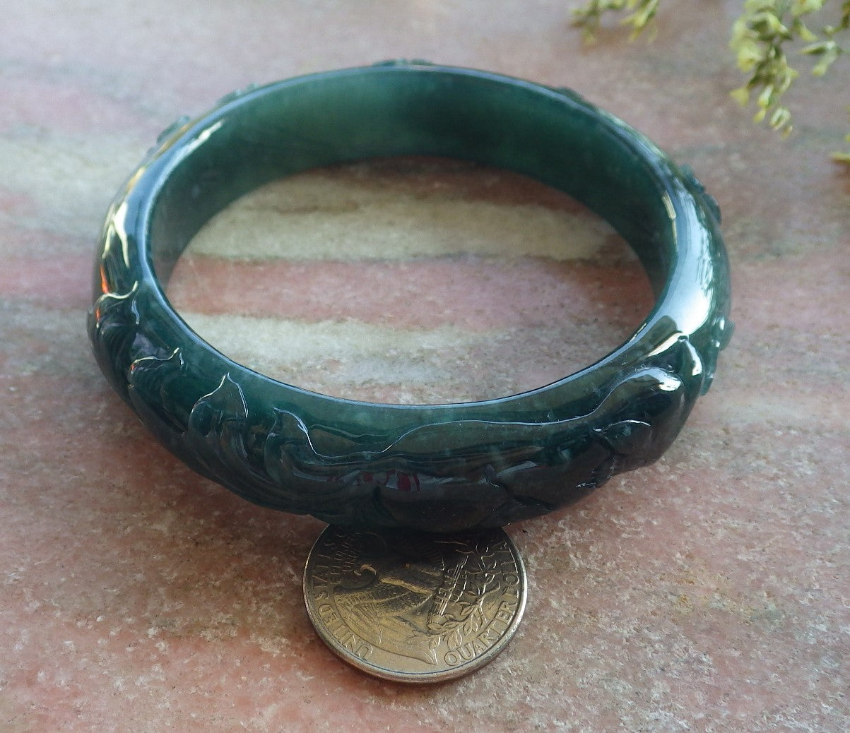 Certified Icy Green Burma 100% Natural A JADE Jadeite Fox Flower Bangle Bracelet 65 mm 640308  TN