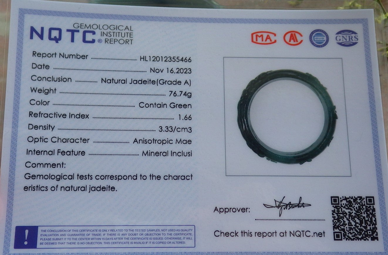 Certified Icy Green Burma 100% Natural A JADE Jadeite Fox Flower Bangle Bracelet 65 mm 640308  TN