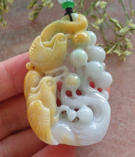 Certified Yellow Green Burma 100% Natural A Jade jadeite Pendant Phoenix Bird Tree Necklace 凤凰 640327  TN