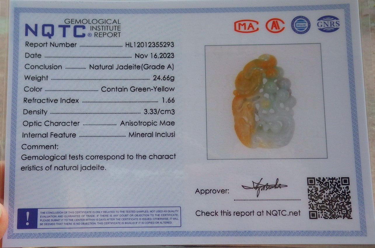 Certified Yellow Green Burma 100% Natural A Jade jadeite Pendant Phoenix Bird Tree Necklace 凤凰 640327  TN