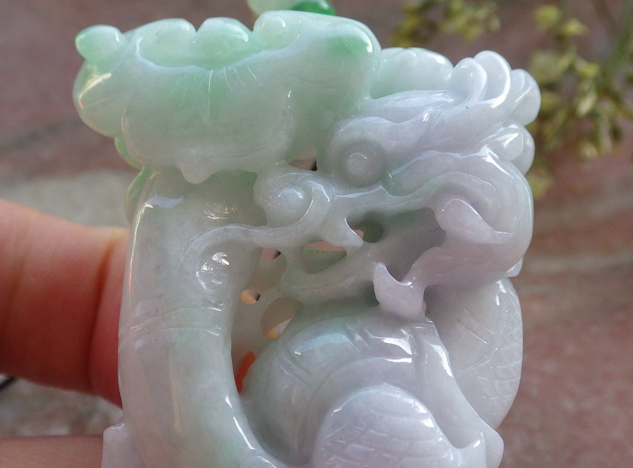 Certified Lavender Green Burma 100% Natural A Jade jadeite Pendant Dragon Gourd Coin Ruyi Necklace 生意兴隆 640336  TN