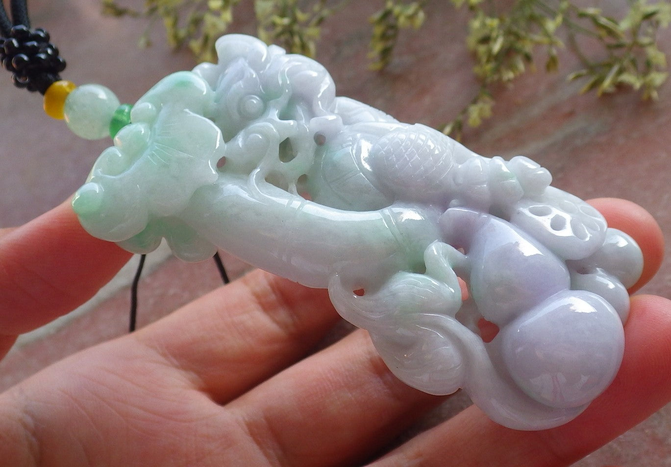 Certified Lavender Green Burma 100% Natural A Jade jadeite Pendant Dragon Gourd Coin Ruyi Necklace 生意兴隆 640336  TN