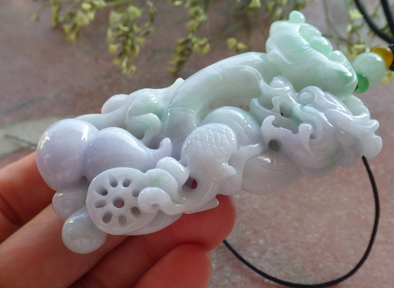 Certified Lavender Green Burma 100% Natural A Jade jadeite Pendant Dragon Gourd Coin Ruyi Necklace 生意兴隆 640336  TN