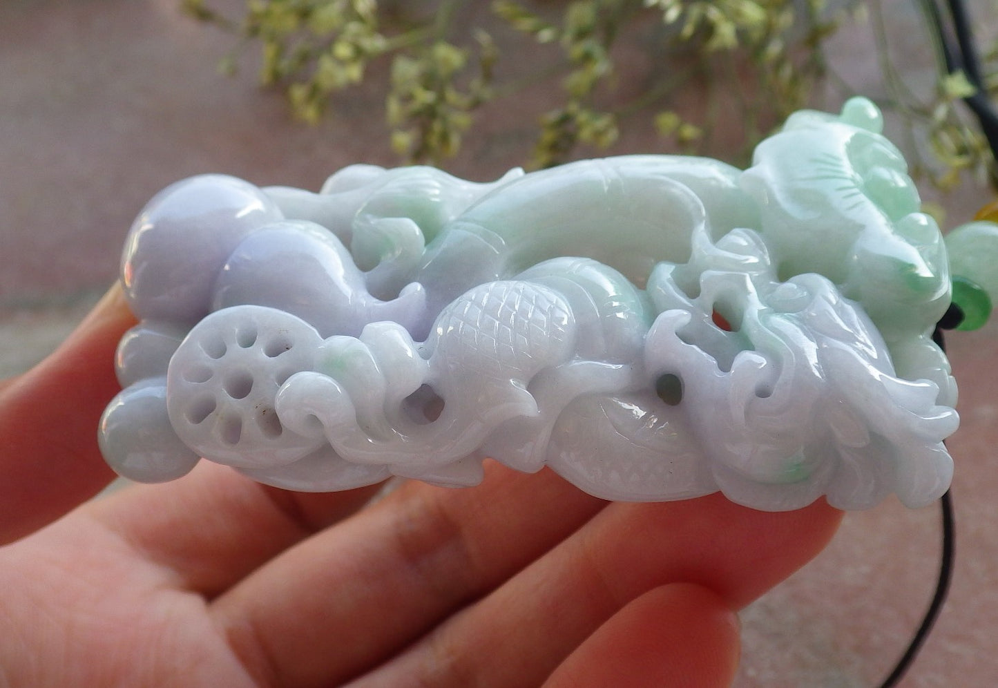 Certified Lavender Green Burma 100% Natural A Jade jadeite Pendant Dragon Gourd Coin Ruyi Necklace 生意兴隆 640336  TN