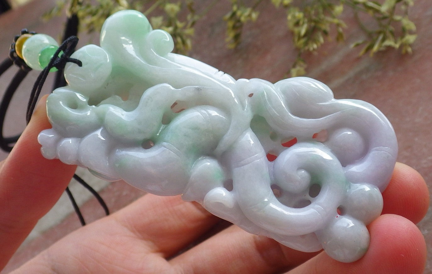 Certified Lavender Green Burma 100% Natural A Jade jadeite Pendant Dragon Gourd Coin Ruyi Necklace 生意兴隆 640336  TN