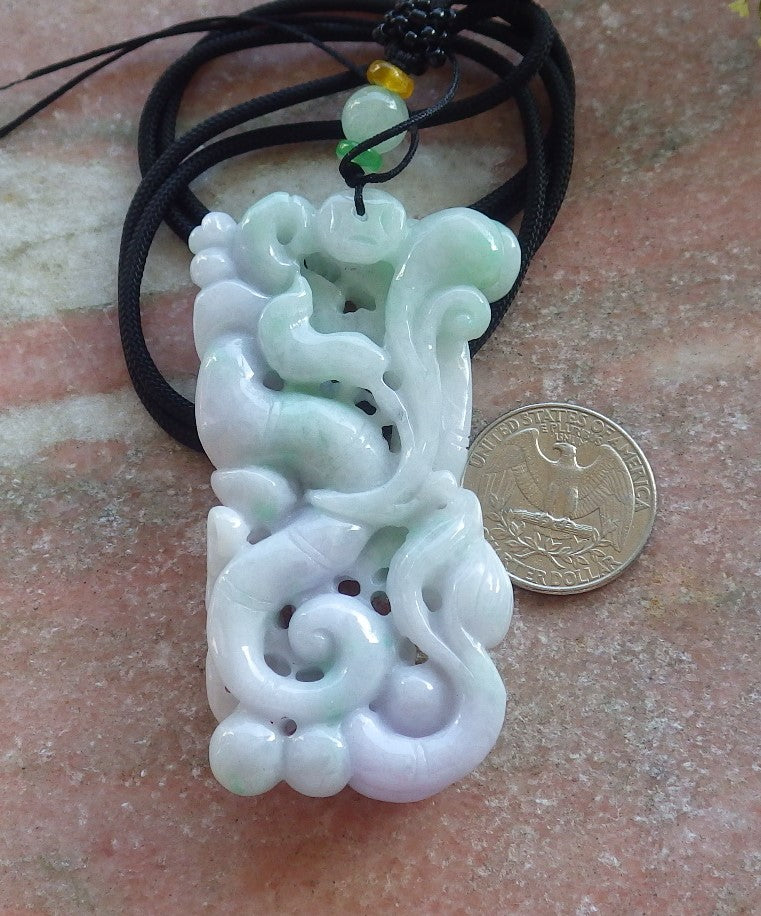 Certified Lavender Green Burma 100% Natural A Jade jadeite Pendant Dragon Gourd Coin Ruyi Necklace 生意兴隆 640336  TN