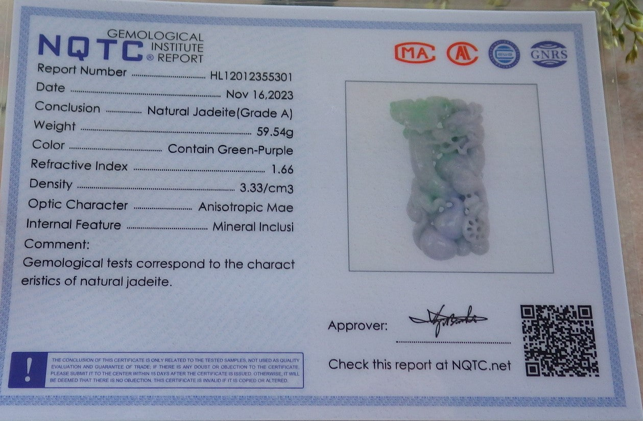 Certified Lavender Green Burma 100% Natural A Jade jadeite Pendant Dragon Gourd Coin Ruyi Necklace 生意兴隆 640336  TN