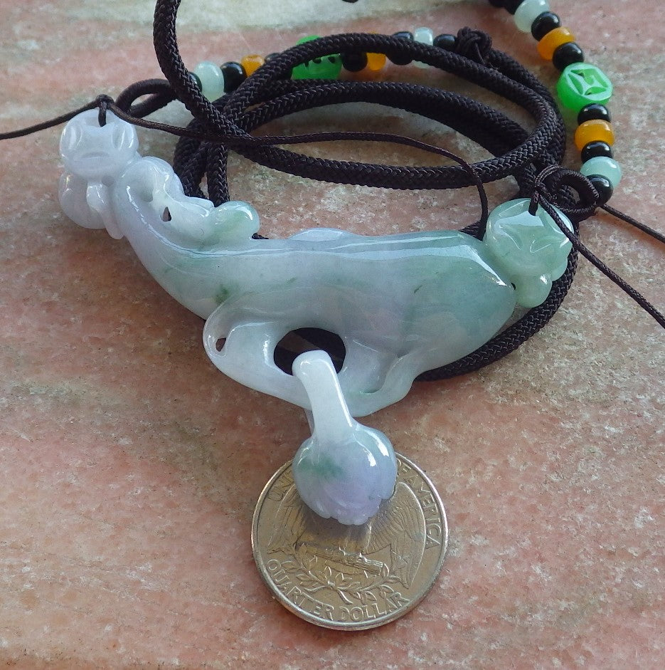 Certified Lavender Green Burma 100% Natural A Jade jadeite Pendant Frog Toad Coin Flower Ginseng Necklace W Ring 招财蟾 640347  TN