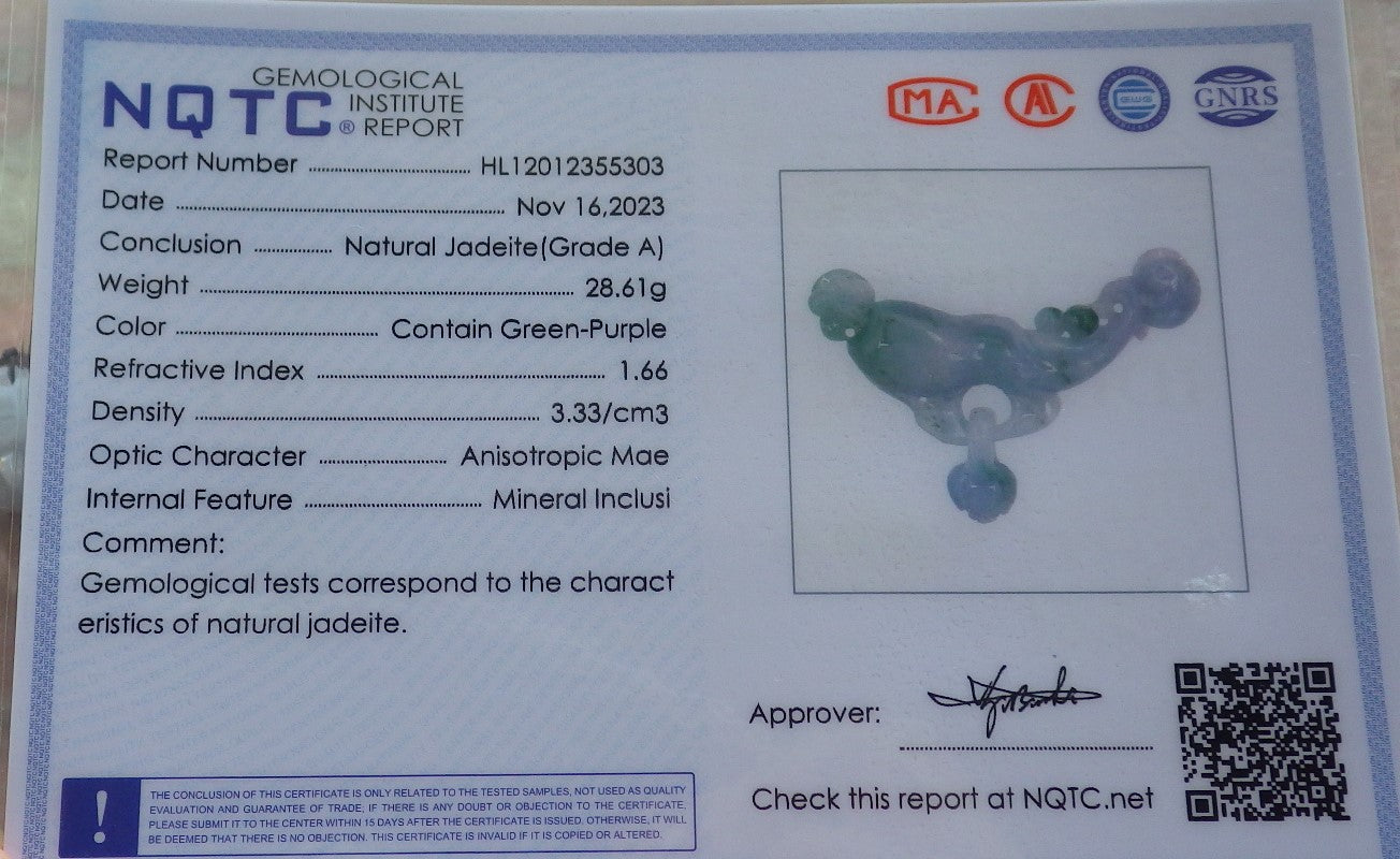 Certified Lavender Green Burma 100% Natural A Jade jadeite Pendant Frog Toad Coin Flower Ginseng Necklace W Ring 招财蟾 640347  TN