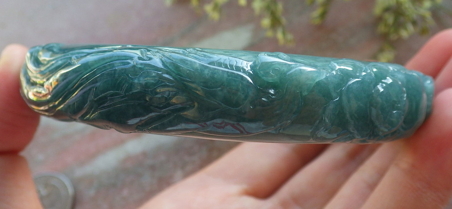 Certified Icy Green Burma 100% Natural A JADE Jadeite Phoenix Coin Flower Bangle Bracelet 73 mm 640383  TN