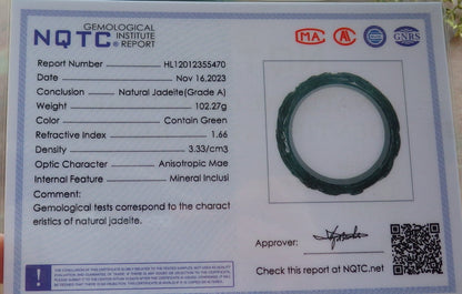 Certified Icy Green Burma 100% Natural A JADE Jadeite Phoenix Coin Flower Bangle Bracelet 73 mm 640383  TN