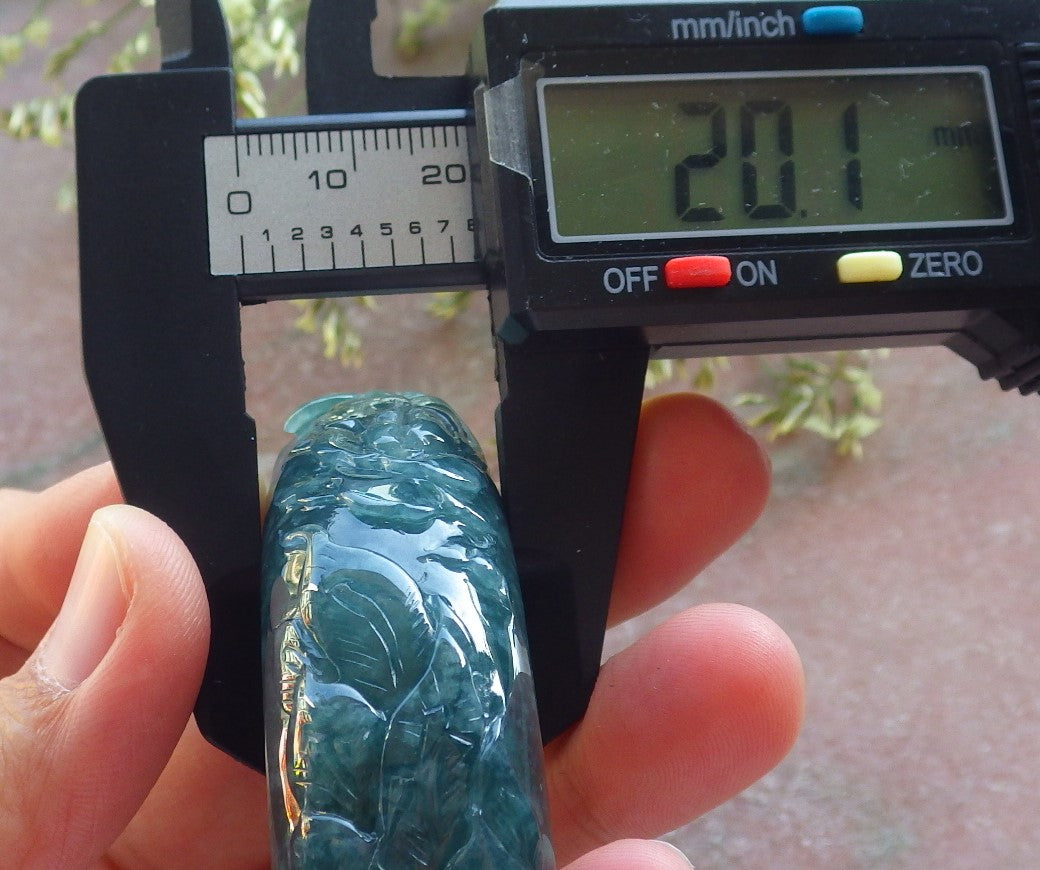 Certified Icy Green Burma 100% Natural A JADE Jadeite peacock Phoenix Flower Bangle Bracelet 65 mm 手镯 640394  TN