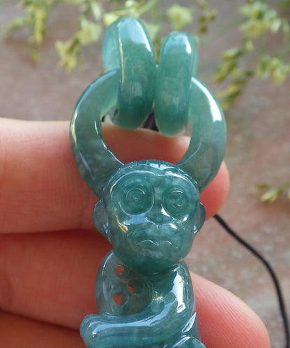 Certified Icy Green Burma 100% Natural A Jade jadeite Pendant Monkey Peach W Ring 猴子 640407  TN