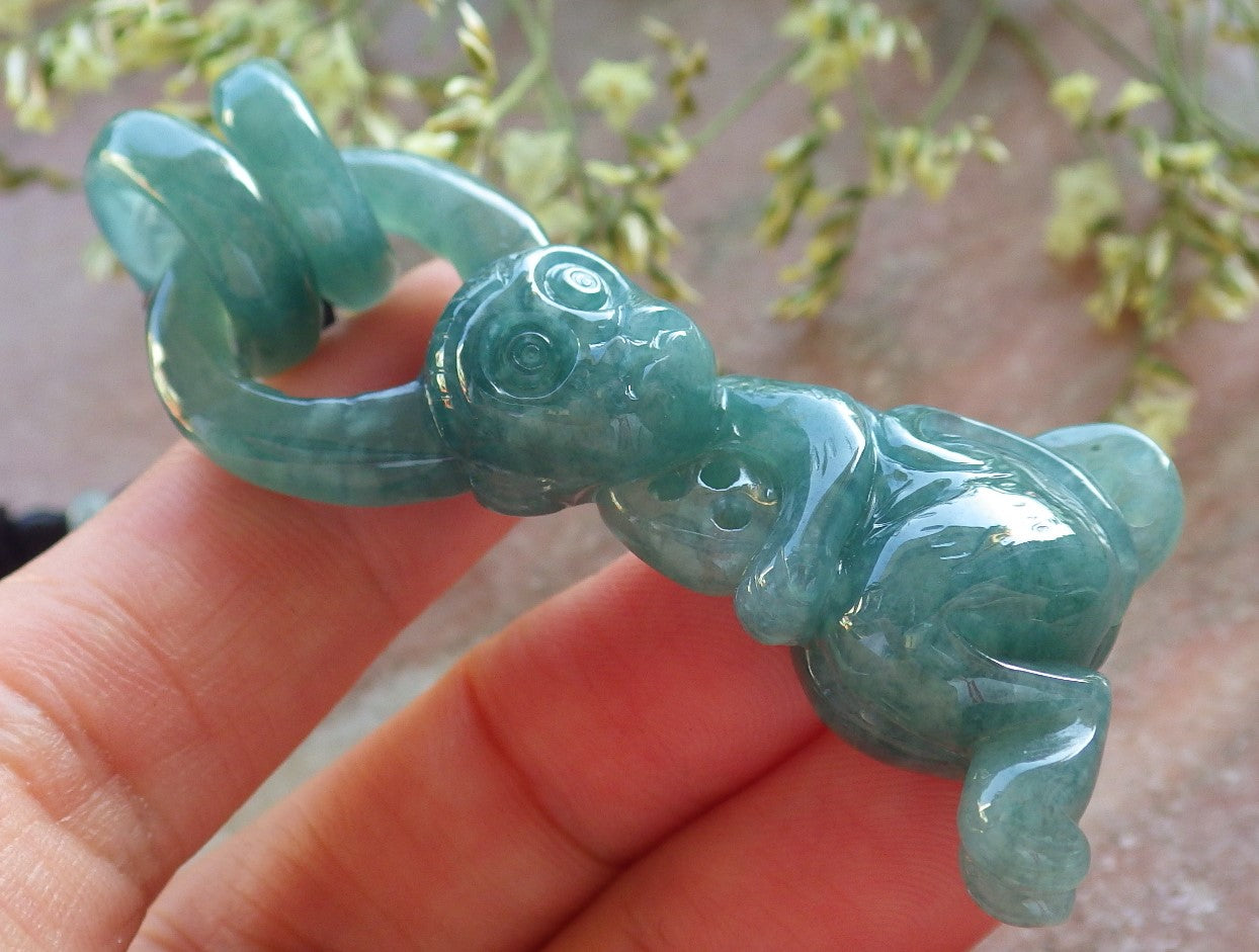 Certified Icy Green Burma 100% Natural A Jade jadeite Pendant Monkey Peach W Ring 猴子 640407  TN