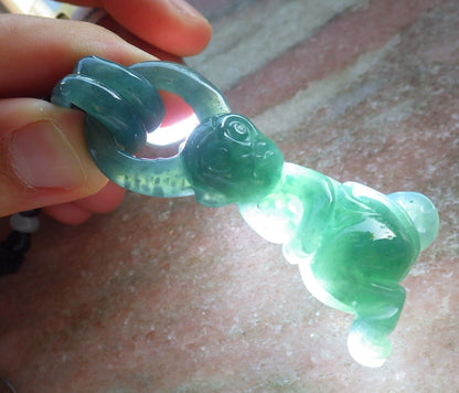 Certified Icy Green Burma 100% Natural A Jade jadeite Pendant Monkey Peach W Ring 猴子 640407  TN