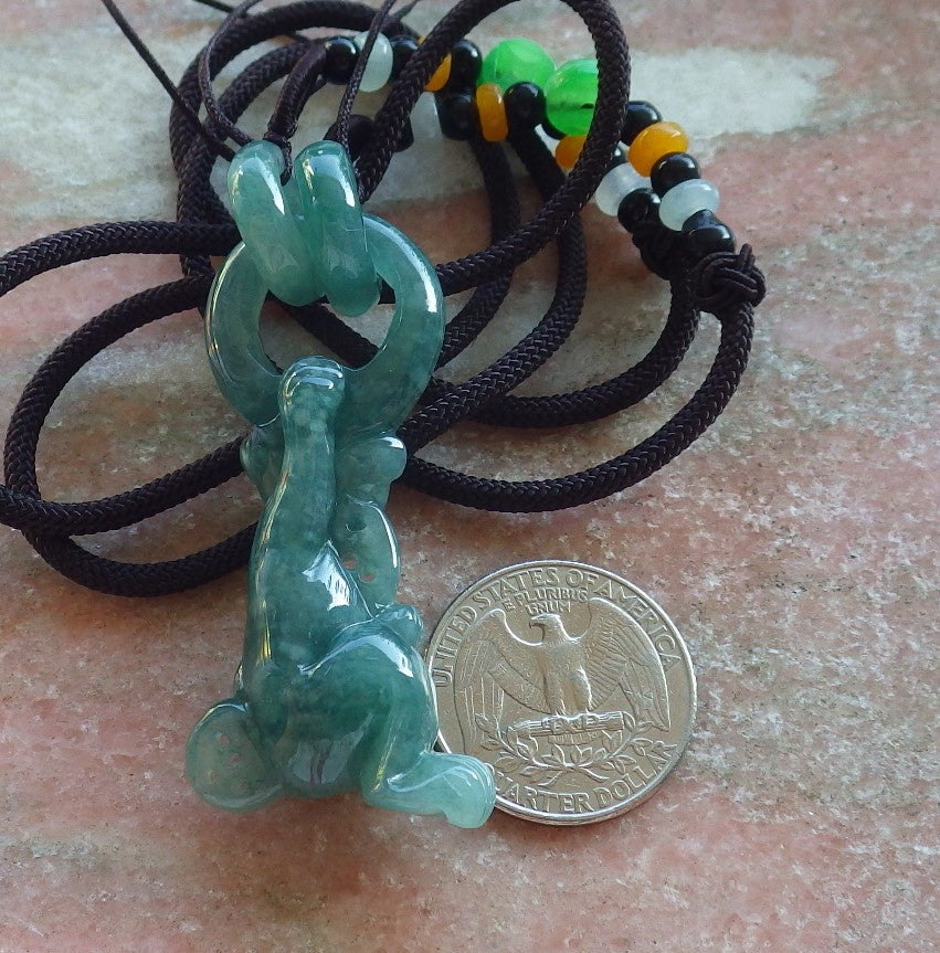 Certified Icy Green Burma 100% Natural A Jade jadeite Pendant Monkey Peach W Ring 猴子 640407  TN