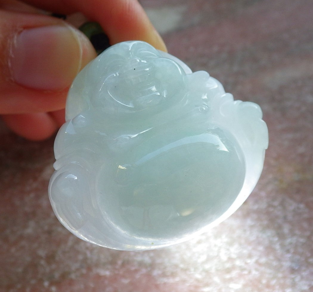 Certified Icy Green Burma 100% Natural A Jade jadeite pendant Happy Buddha God Necklace 开心佛 640415  TN