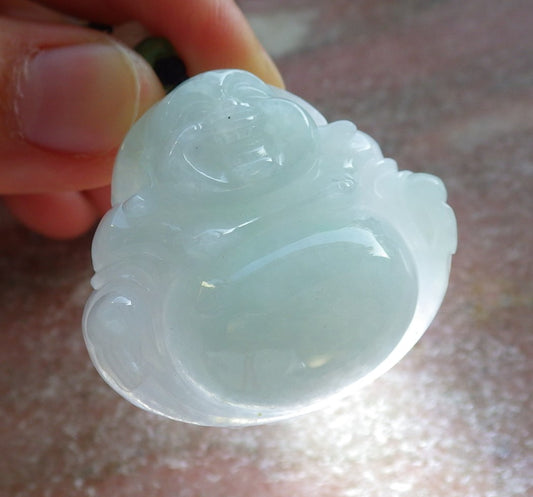 Certified Icy Green Burma 100% Natural A Jade jadeite pendant Happy Buddha God Necklace 开心佛 640415  TN
