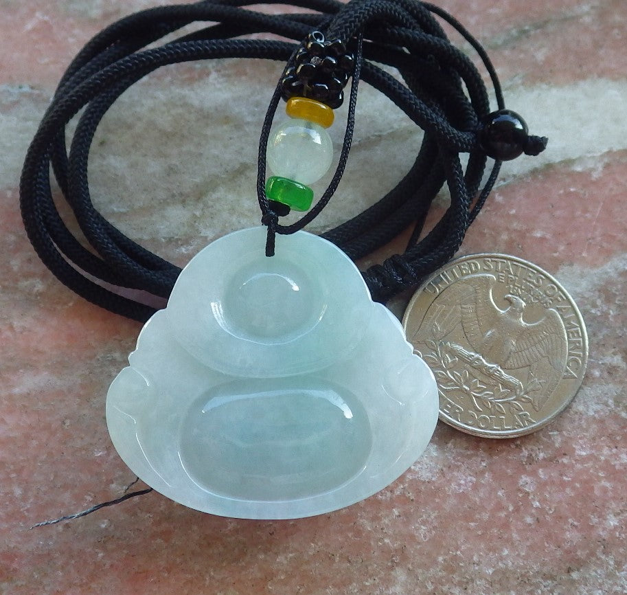 Certified Icy Green Burma 100% Natural A Jade jadeite pendant Happy Buddha God Necklace 开心佛 640415  TN