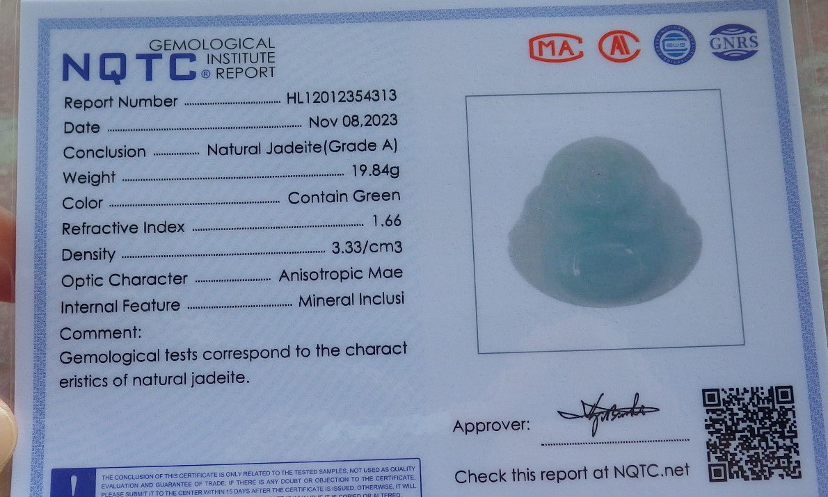 Certified Icy Green Burma 100% Natural A Jade jadeite pendant Happy Buddha God Necklace 开心佛 640415  TN