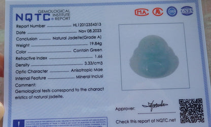 Certified Icy Green Burma 100% Natural A Jade jadeite pendant Happy Buddha God Necklace 开心佛 640415  TN