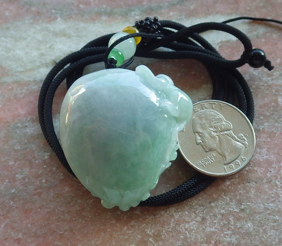 Certified Green Burma 100% Natural A Jade jadeite Pendant Monkey Peach Leaf Neckalce 猴子 640423  TN