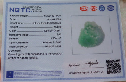Certified Green Burma 100% Natural A Jade jadeite Pendant Monkey Peach Leaf Neckalce 猴子 640423  TN
