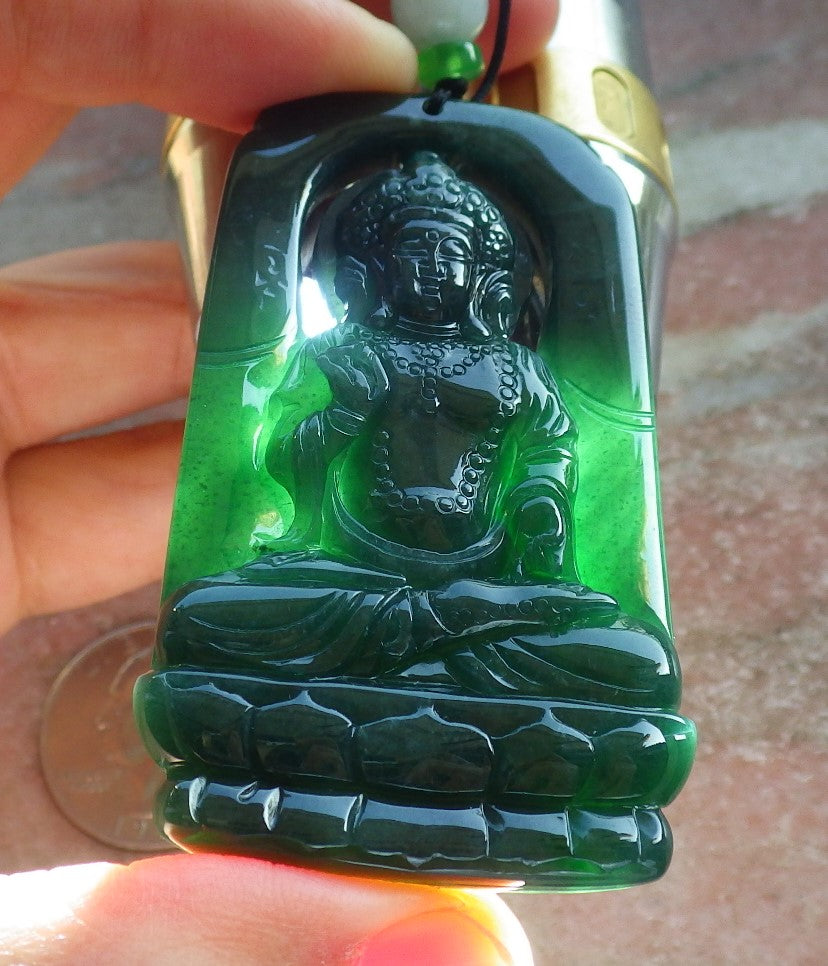 Certified Icy Green Burma 100% Natural A Jade jadeite Pendant Guanyin Kwan Yin Lotus Flower Necklace 观音 640431  TN