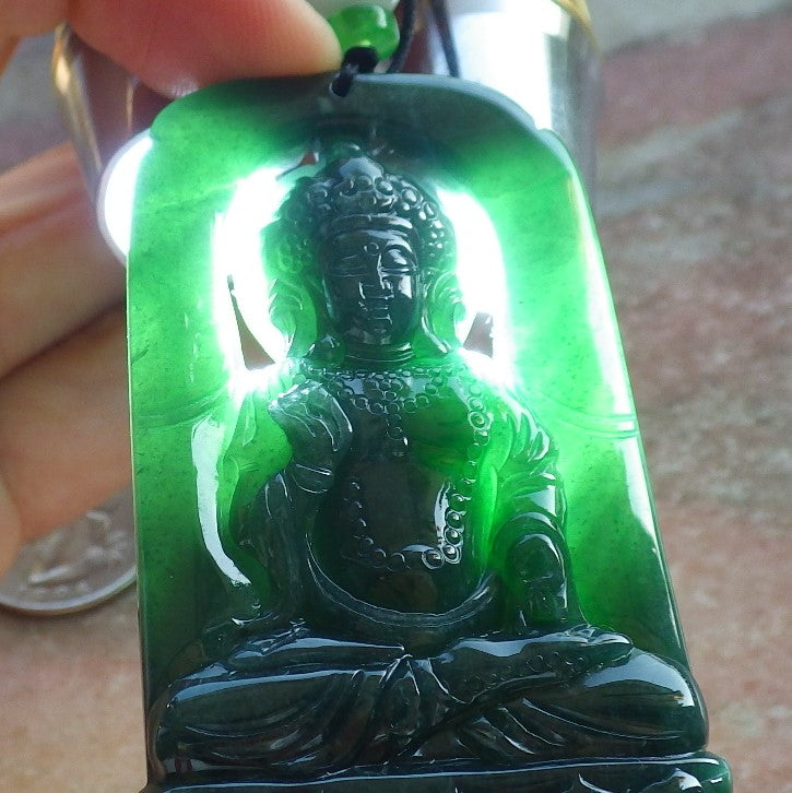 Certified Icy Green Burma 100% Natural A Jade jadeite Pendant Guanyin Kwan Yin Lotus Flower Necklace 观音 640431  TN