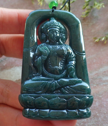 Certified Icy Green Burma 100% Natural A Jade jadeite Pendant Guanyin Kwan Yin Lotus Flower Necklace 观音 640431  TN