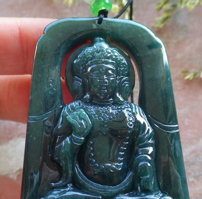 Certified Icy Green Burma 100% Natural A Jade jadeite Pendant Guanyin Kwan Yin Lotus Flower Necklace 观音 640431  TN