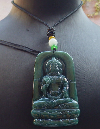 Certified Icy Green Burma 100% Natural A Jade jadeite Pendant Guanyin Kwan Yin Lotus Flower Necklace 观音 640431  TN