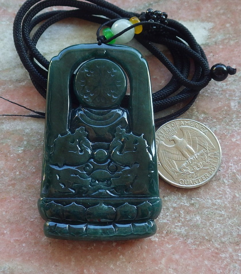 Certified Icy Green Burma 100% Natural A Jade jadeite Pendant Guanyin Kwan Yin Lotus Flower Necklace 观音 640431  TN