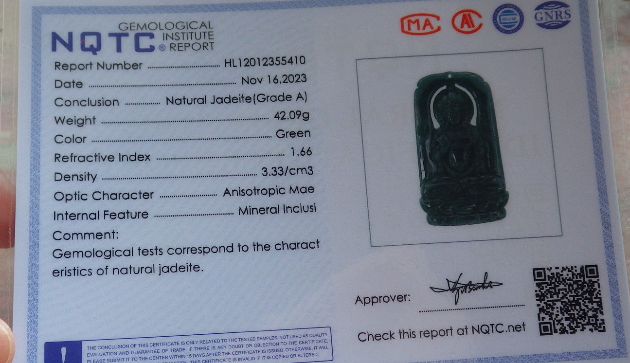 Certified Icy Green Burma 100% Natural A Jade jadeite Pendant Guanyin Kwan Yin Lotus Flower Necklace 观音 640431  TN