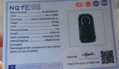 Certified Icy Green Burma 100% Natural A Jade jadeite Pendant Guanyin Kwan Yin Lotus Flower Necklace 观音 640431  TN