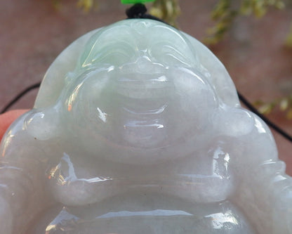 Certified Icy Green Pale Lavender Burma 100% Natural A Jade jadeite pendant Happy Buddha God Necklace 开心佛 640448  TN