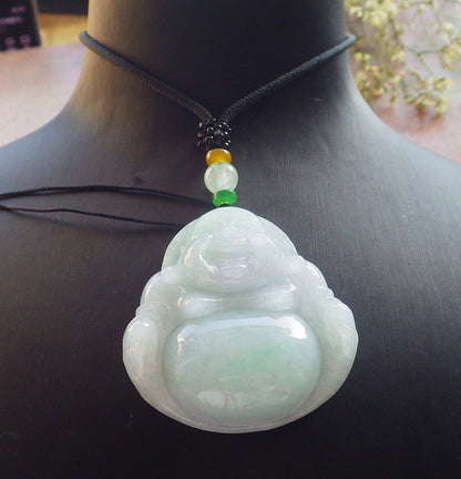 Certified Icy Green Pale Lavender Burma 100% Natural A Jade jadeite pendant Happy Buddha God Necklace 开心佛 640448  TN