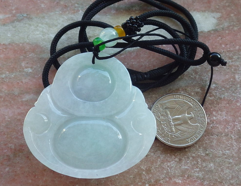 Certified Icy Green Pale Lavender Burma 100% Natural A Jade jadeite pendant Happy Buddha God Necklace 开心佛 640448  TN