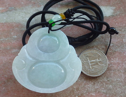Certified Icy Green Pale Lavender Burma 100% Natural A Jade jadeite pendant Happy Buddha God Necklace 开心佛 640448  TN