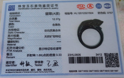 Certified Black Burma 100% Natural A JADE Jadeite Rabbit RING USA. 10.25 兔子戒指 640457  TN