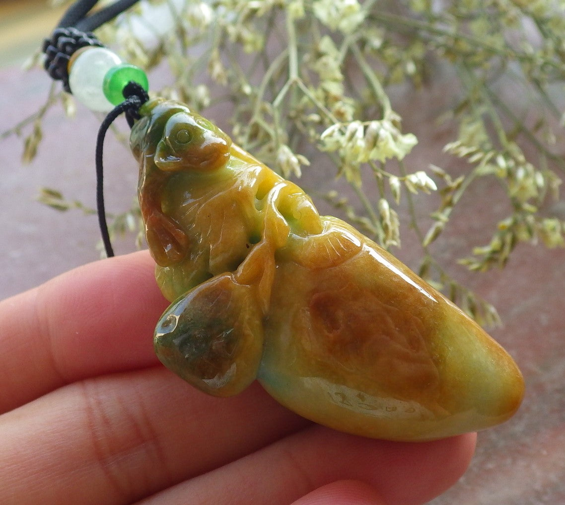 Certified Green Yellow Burma 100% Natural A Jade jadeite Pendant Monkey Peach Leaf Necklace 猴子 640508  TN