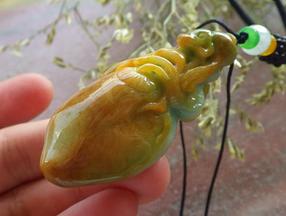 Certified Green Yellow Burma 100% Natural A Jade jadeite Pendant Monkey Peach Leaf Necklace 猴子 640508  TN